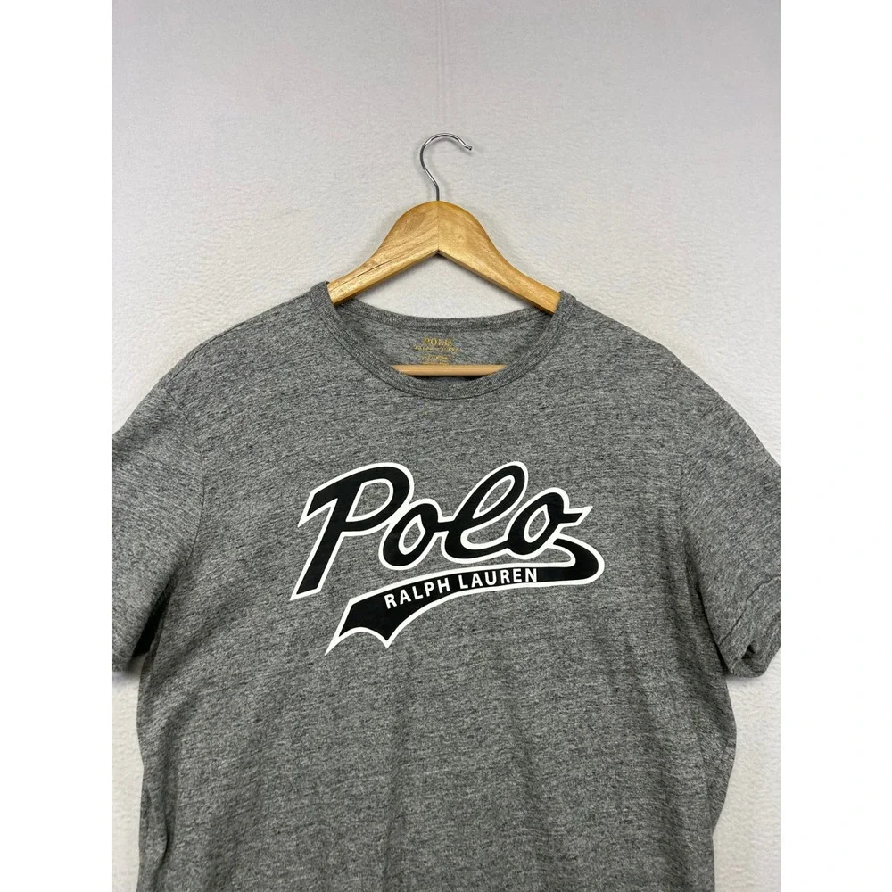 Collegiate Polo Ralph Lauren Mens Large Gray Heathered Graphic Script T-Shirt